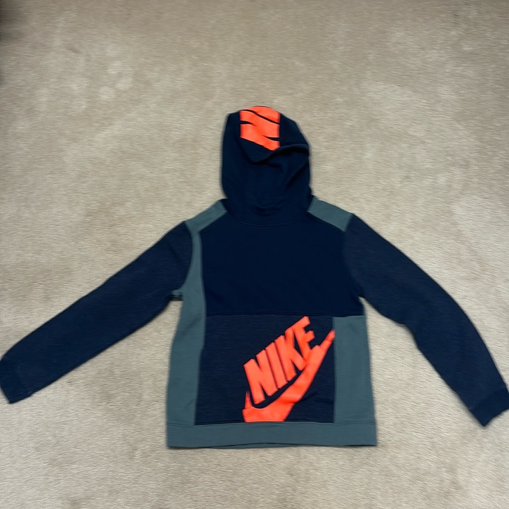 Nike Kids Navy & Gray Hoodie with Orange Logo